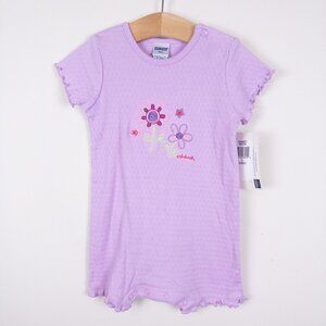 NEW Vintage OshKosh 90s Y2K Embroidered Floral Bubble Romper Purple Baby 6-9m
